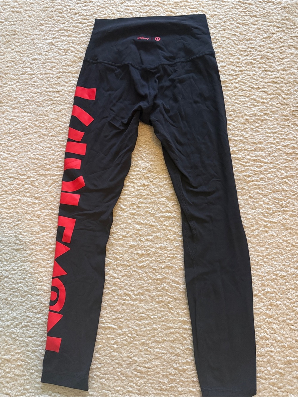 lululemon athletica Black Leggings with Red Side Script